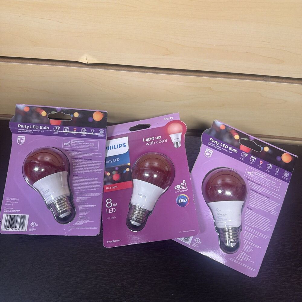 Philips Red Party LED Light Bulbs Set of 3 A19 8W E26 120V Non-Dimmable